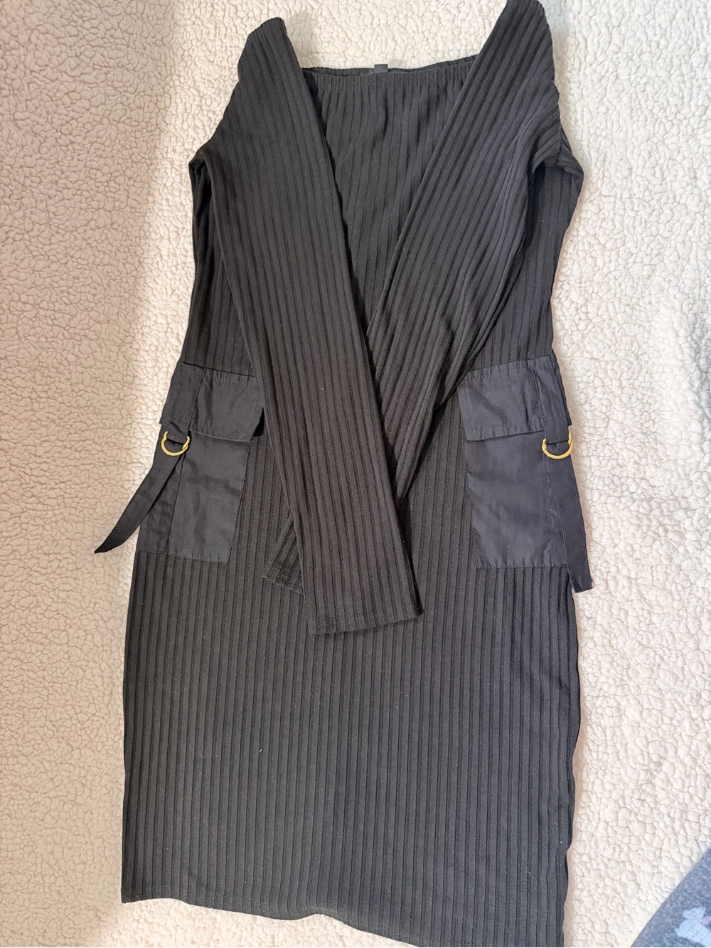 Black Ribbed Long-Sleeve Men’s Shirt with D-Ring Detail size